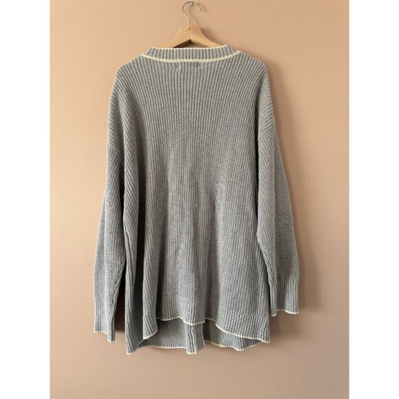 Old Navy Varsity Chunky Knit Raglan Button Down Cardigan Grey Cozy Preppy 3x - Picture 2 of 9